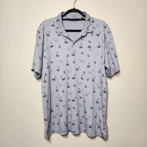 Travis Mathew Polo Shirt Mens Size XL Gray Justice in Beer Golf Patriotic